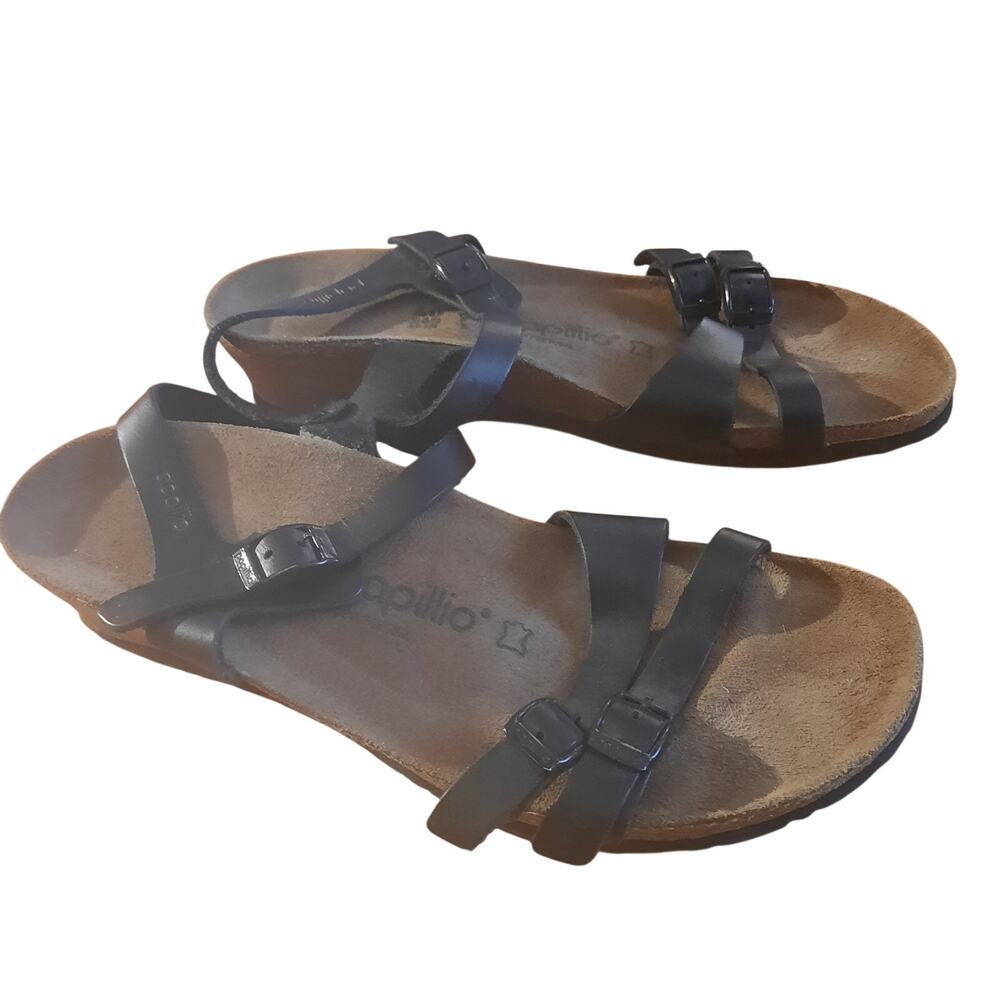 Birkenstock Papillio Lana Black Ankle Strap Wedge Sandals Size EU 40 US 7-7 1/2